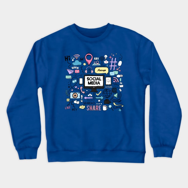 Social Media Theme Crewneck Sweatshirt by Mako Design 